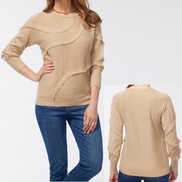 NWT New Chico's Tan Fringe Sweater Size 2 US L - Picture 2 of 8